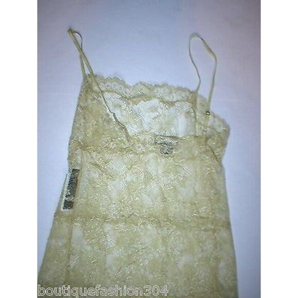 NWT $200 New Designer Josie Natori Night Gown Chemise Lace Gold Sheer Sexy S - Picture 8 of 10
